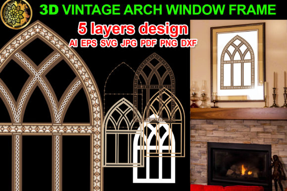 3D Vintage Farmhouse Arch Window Frame 2