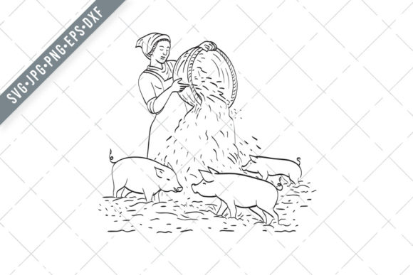 Female Peasant Farmer Feeding Pigs
