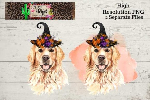 Golden Retriever Halloween Witch PNG