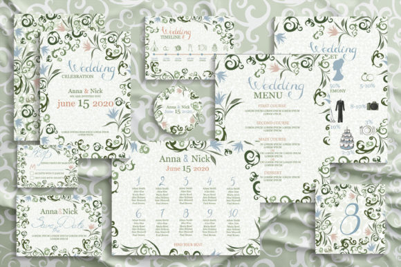 Green Wedding Invitation Cards. Vector