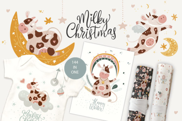 Milky Christmas. Christmas Cow Graphic