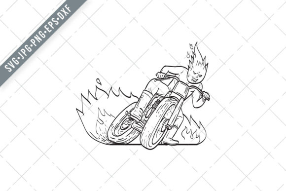Motorcycle Driver with Fireball Head