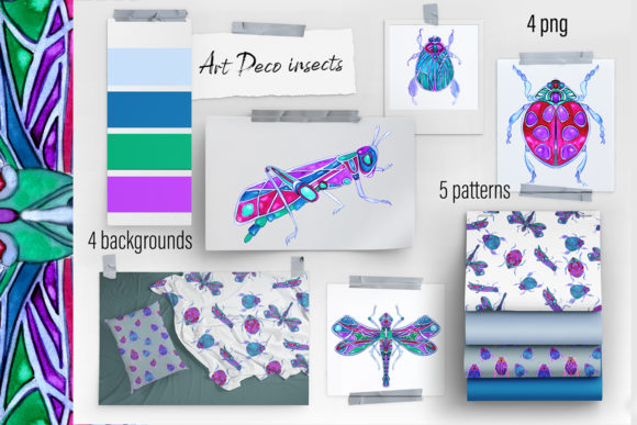 Watercolor Art Deco Insects Clipart: Elegant, Versatile Design Assets for Creative Professionals