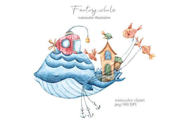 Watercolor Blue Whale Clipart – PNG File