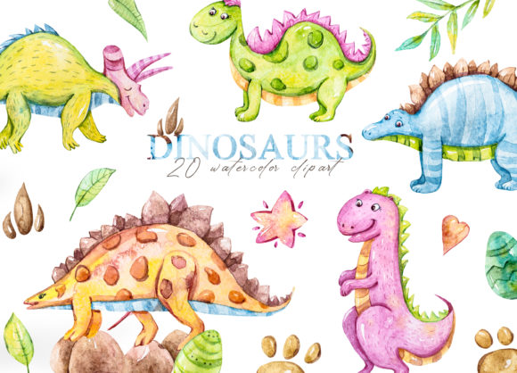 Watercolor Dinosaur Clipart