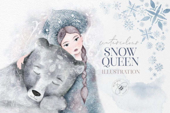 Watercolor Winter Christmas Snow Queen